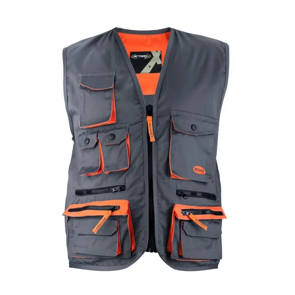 Chaleco ACTIVEX Geólogo Gabardina Gris/Naranjo sin Mangas